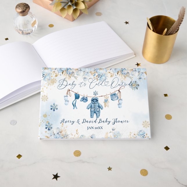 Libro De Visitas Blue Clothest Line Frío fuera de la ducha Baby Boy (Anverso Abierto)