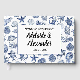 Libro De Visitas Blue Coastal Wedding Reception Guest Book