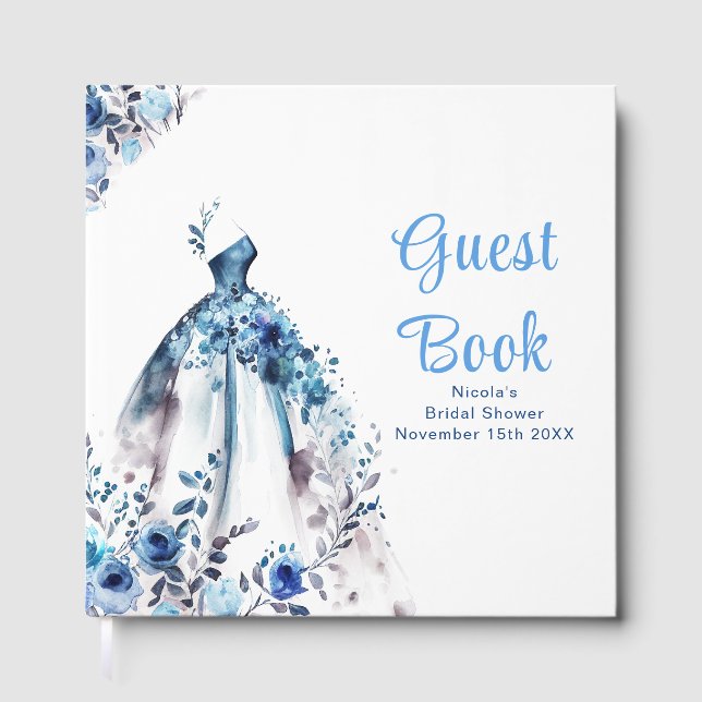 Libro De Visitas Blue Floral Dress Bridal Shower  (Anverso)