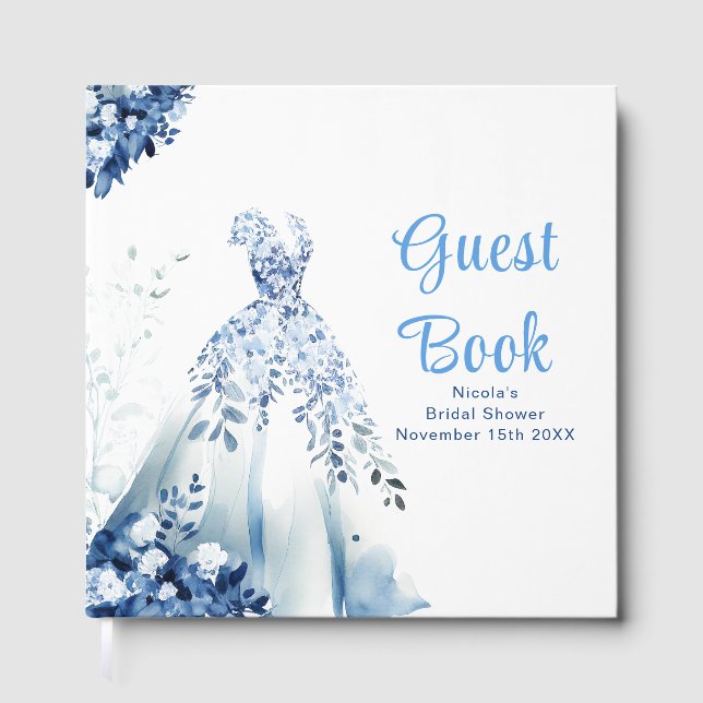 Libro De Visitas Blue Floral Dress Bridal Shower  (Anverso)