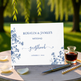 Libro De Visitas Blue Floral Elegant Botanical Wedding Reception