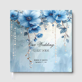 Libro De Visitas Blue Flowers and Pearls Guest Book
