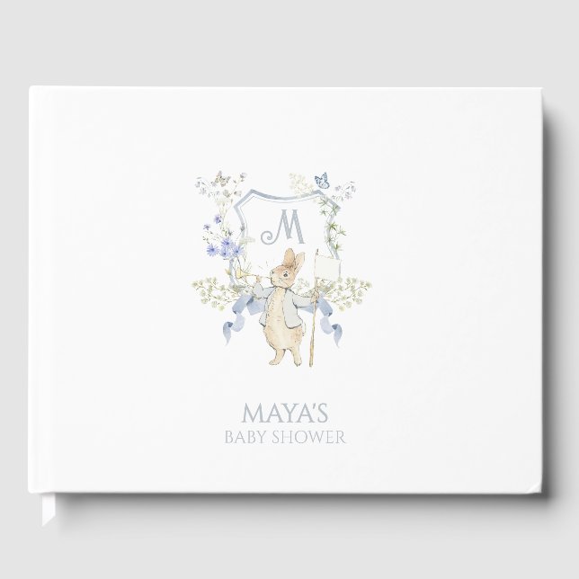 Libro De Visitas Blue Gingham Peter the Rabbit Baby Shower MUTED BL (Anverso)