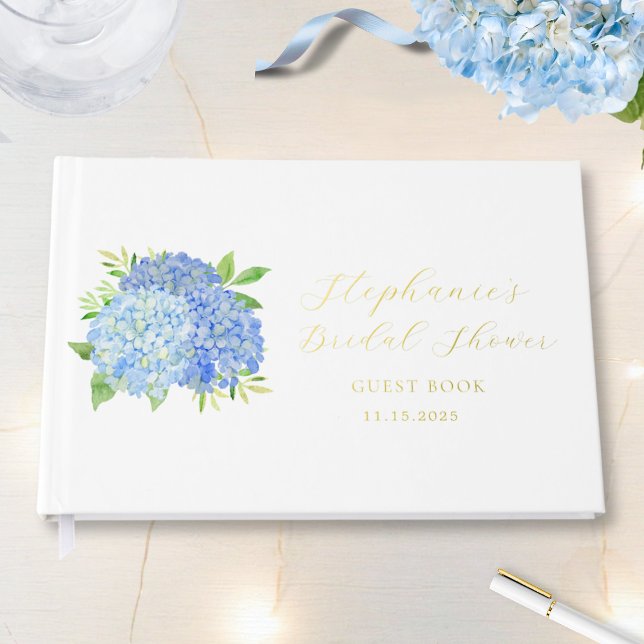 Libro De Visitas Blue Hydrangea Bouquet Floral Bridal Shower (Subido por el creador)