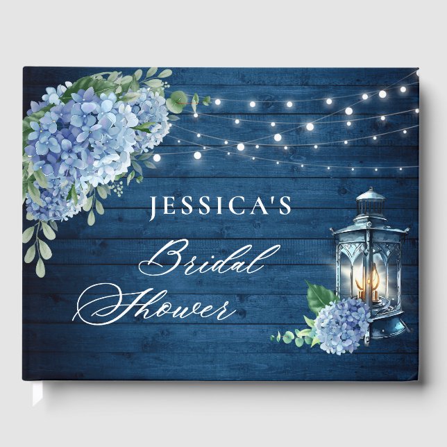 Libro De Visitas Blue Hydrangea Lantern Naval Wood Bridal Shower (Anverso)