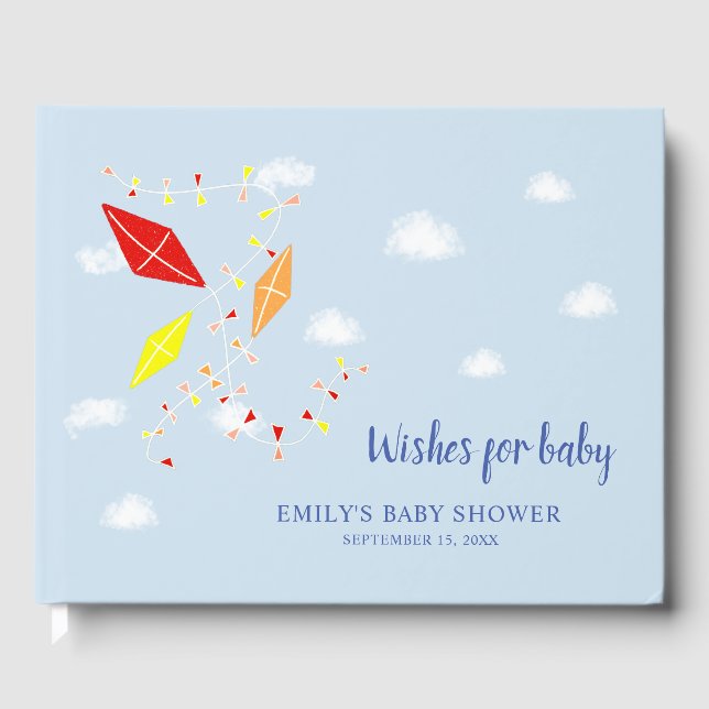 Libro De Visitas Blue Kites Baby Shower quiere un bebé (Anverso)