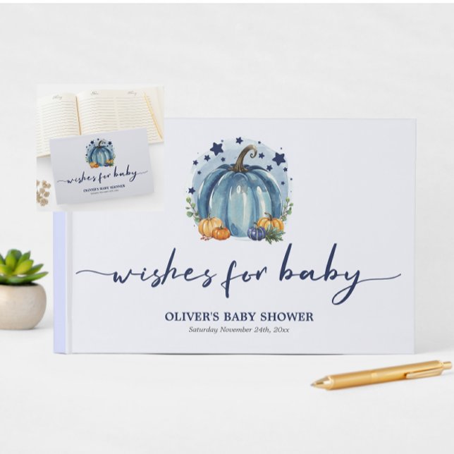 Libro De Visitas Blue Little Pumpkin Fall Autumbe Boy Baby Shower (Subido por el creador)