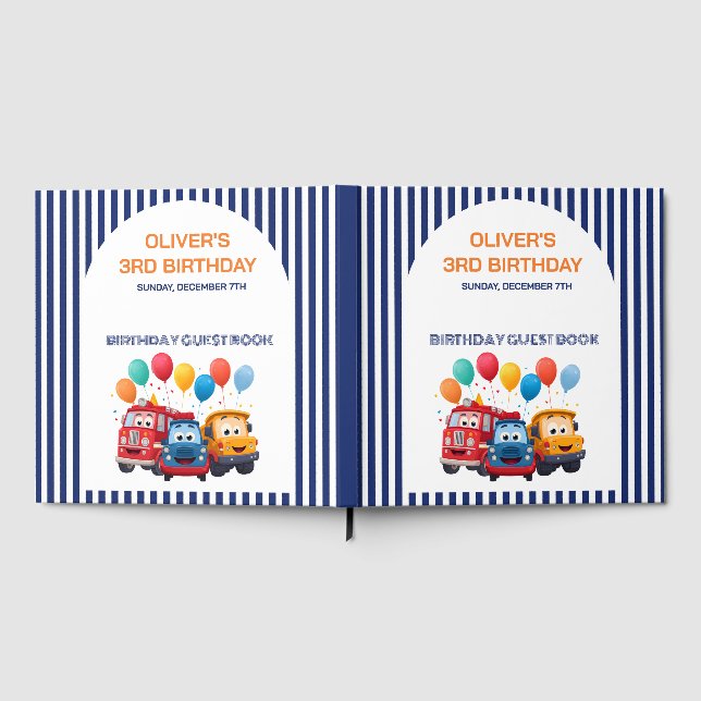 Libro De Visitas Blue Striped Truck Birthday Theme (Lleno)