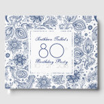 Libro De Visitas Blue Vintage 80th Birthday Party Guest Book<br><div class="desc">Hermoso y Liberty patrón hippie azul vintage floral sobre fondo pálido. Sofisticado y femenino libro de invitados para la fiesta de cumpleaños número 80 con textos de personalizable sobre cuadrados blancos y transparentes. Puede cambiar fácilmente textos (fuente, tamaño, color y posición) y formas (tamaño y posición). Productos para la fiesta...</div>