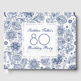 Libro De Visitas Blue Vintage 80th Birthday Party Guest Book