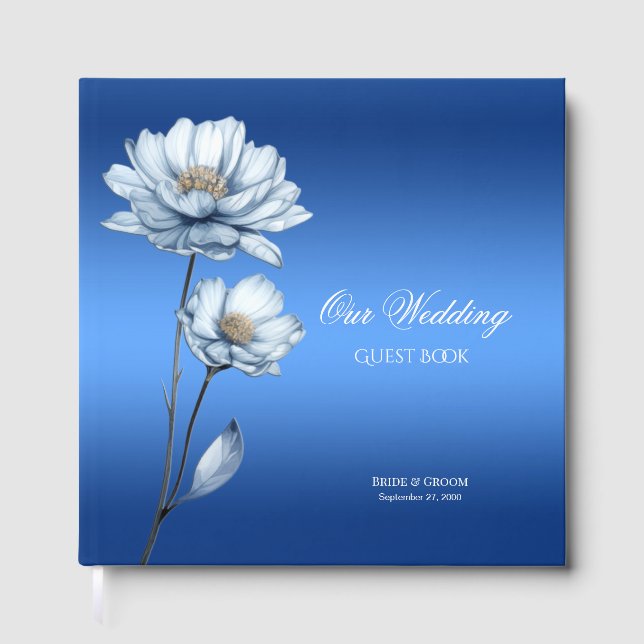 Libro De Visitas Blue Watercolor Flowers Guest Book (Anverso)