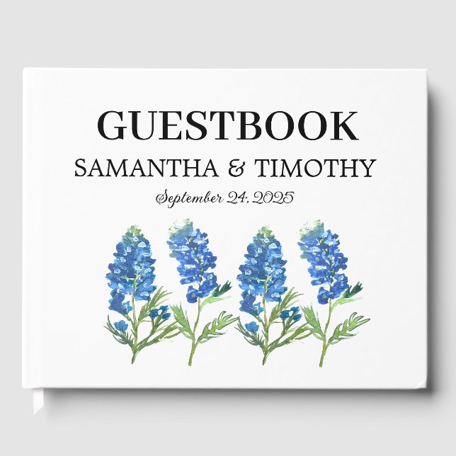 Libro De Visitas Bluebonnets Blue Floral Texas Boda Floral (Anverso)