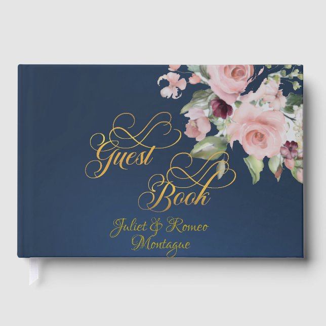Libro De Visitas Blush Floral & Wreath - Blue/Gold (Anverso)