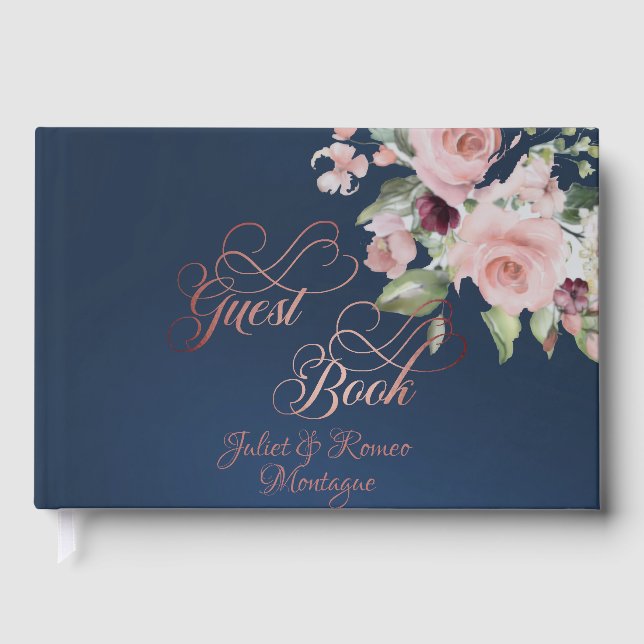Libro De Visitas Blush Floral & Wreath - Blue/Rose Gold (Anverso)