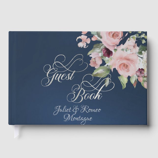 Libro De Visitas Blush Floral & Wreath - Blue/Silver (Anverso)