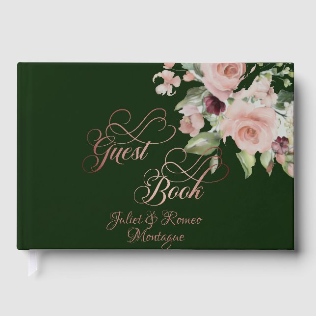 Libro De Visitas Blush Floral & Wreath - Emerald/Rose Gold (Anverso)
