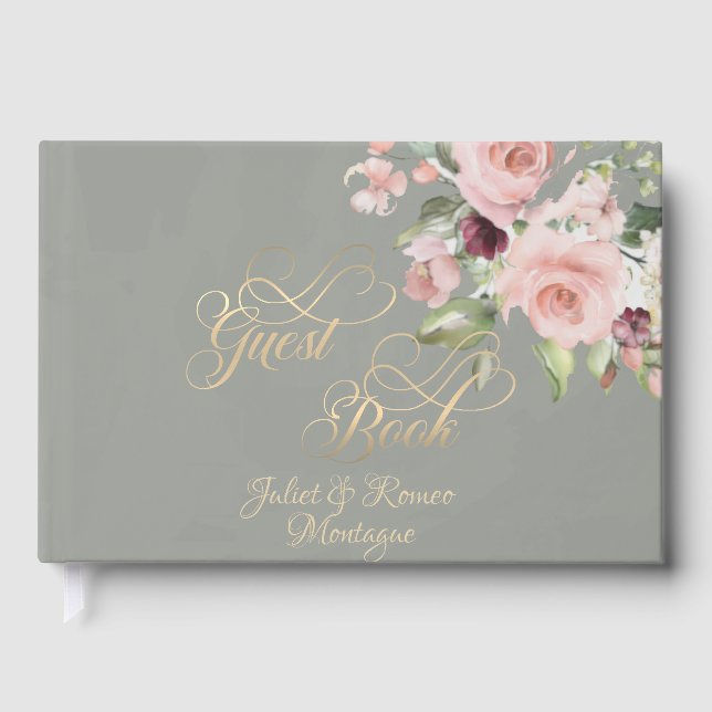 Libro De Visitas Blush Floral & Wreath - Sage/Gold (Anverso)