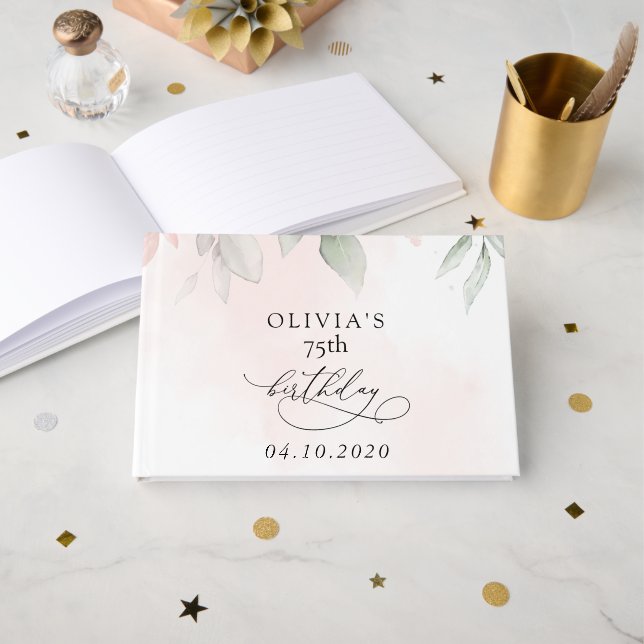 Libro De Visitas Blush Flowers, Pink Flowers, Boho, Birthday (Anverso Abierto)