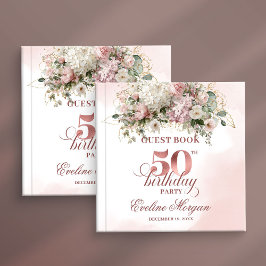 Libro De Visitas Blush Flowers Rose Gold Greenery 50th Birthday