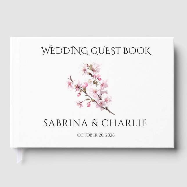 Libro De Visitas Blush Pink Cherry Blossom Elegant Floral Wedding  (Anverso)