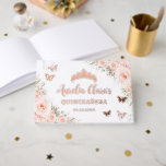 Libro De Visitas Blush Pink Floral Butterflies Quince XV Rose Gold<br><div class="desc">Cherish your special day for the years to come with this luxe customized real foil guest book. Featuring enchanting soft blush pink roses, a rose gold princess crown and fluttering butterflies. Personalize it with your details easily and quickly, simply click the "Edit Using Design Tool" button to modify the text,...</div>