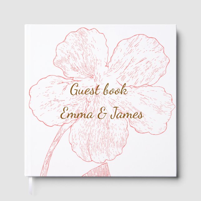 Libro De Visitas Blush Pink Floral Line Art Wedding Guest Book (Anverso)