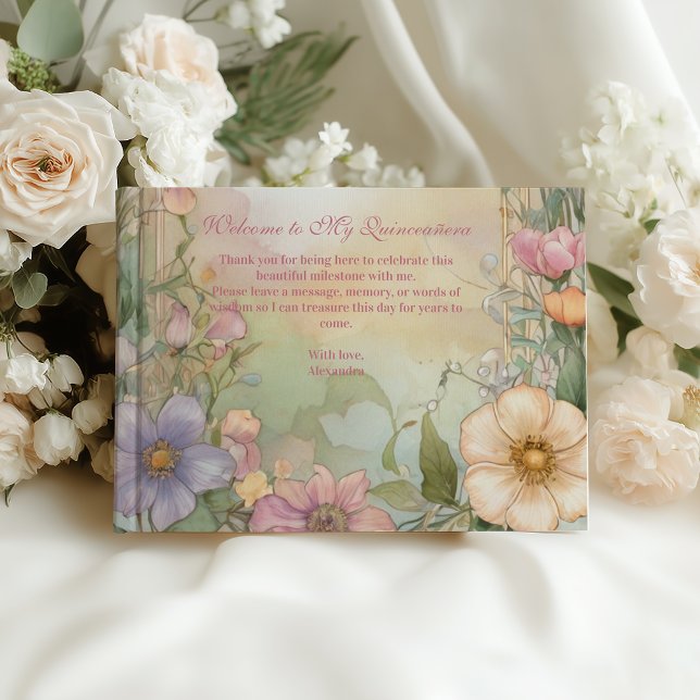 Libro De Visitas Blush Pink Floral Quinceanera Celebration (Subido por el creador)