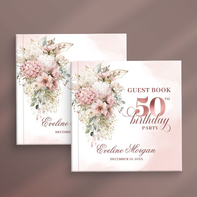 Libro De Visitas Blush Pink Flowers Rose Gold 50th Birthday Party  (Blush Pink Flowers Rose Gold 50th Birthday Party Guest Book

)