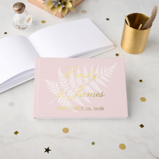 Libro De Visitas Blush Rosa Blanco Helecho Simplemente Elegante Oro