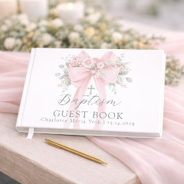 Libro De Visitas Blush Rosa Lazo Floral Bautizo niña
