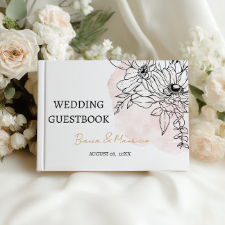 Libro De Visitas Blush Watercolor & Black Floral Elegant Wedding