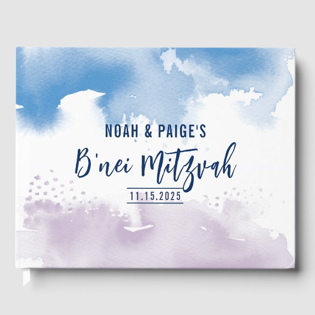 Libro De Visitas B'NEI MITZVAH moderna color azul violeta (Anverso)