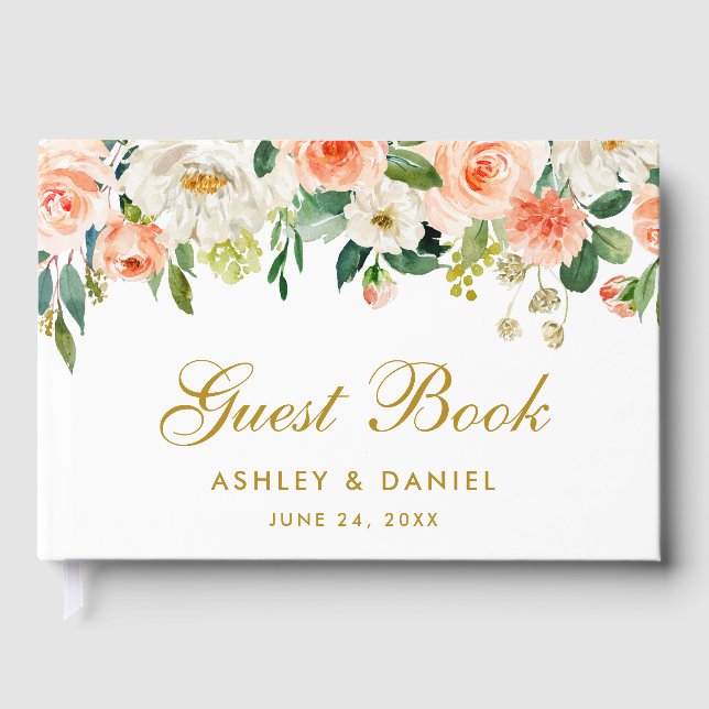 Libro De Visitas Boda acuarela Coral Floral Gold (Anverso)