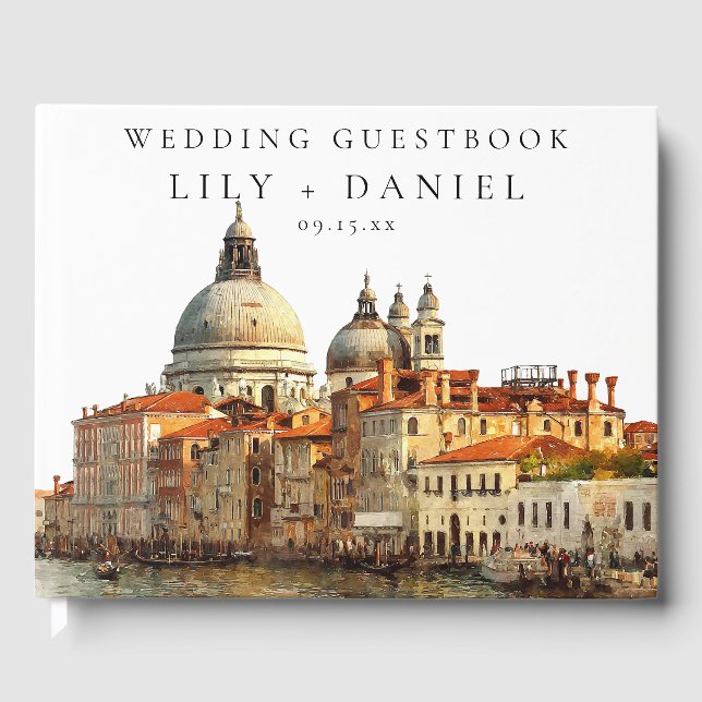 Libro De Visitas Boda acuarela del horizonte de Venecia (Anverso)