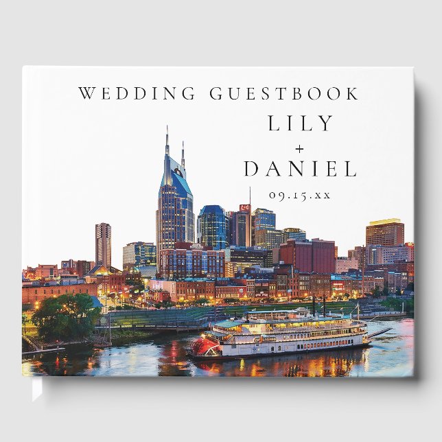 Libro De Visitas Boda acuarela en el paseo marítimo de Nashville (Anverso)