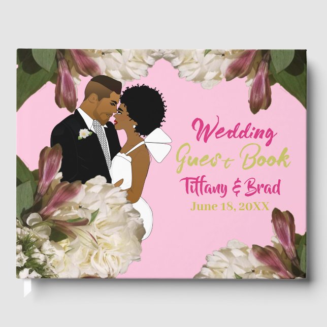 Libro De Visitas Boda afroamericano rosado clásico (Anverso)