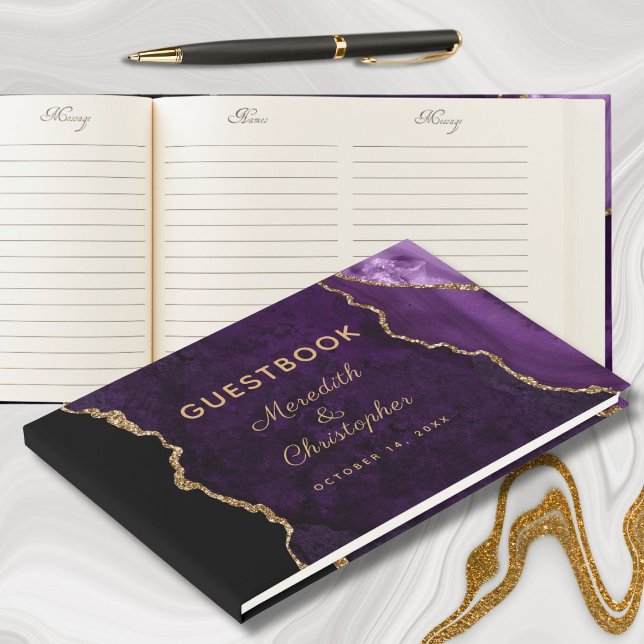 Libro De Visitas Boda Agate Purpurina Purple Gold (Subido por el creador)