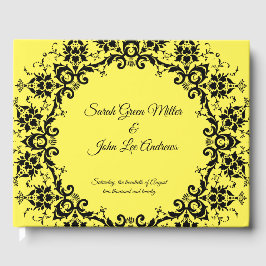 Libro De Visitas Boda amarillo floral elegante y personalizado de D