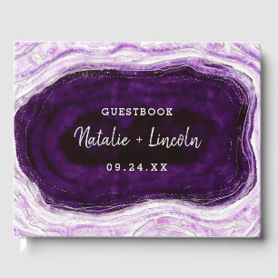 Libro De Visitas Boda Amethyst Purple & Silver Geode Agate Slice