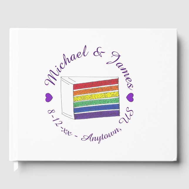 Libro De Visitas Boda arcoiris rebanada de pastel morado Gay LGBT (Anverso)