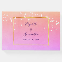 Libro De Visitas Boda arcoíris suave pájaros de melocotón violeta