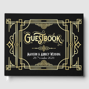 Libro De Visitas Boda Art Deco Elegant Gold Black Gatsby de los año