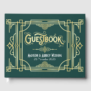 Libro De Visitas Boda Art Deco Elegant Gold Green Gatsby 1920