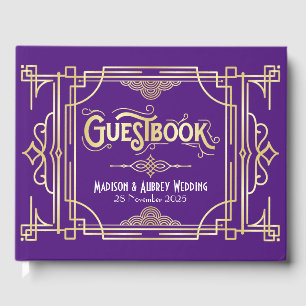 Libro De Visitas Boda Art Deco Elegant Gold Purple Gatsby de los añ