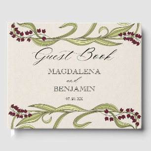 Libro De Visitas Boda Art Nouveau Vintage Flores Verde Burdeos
