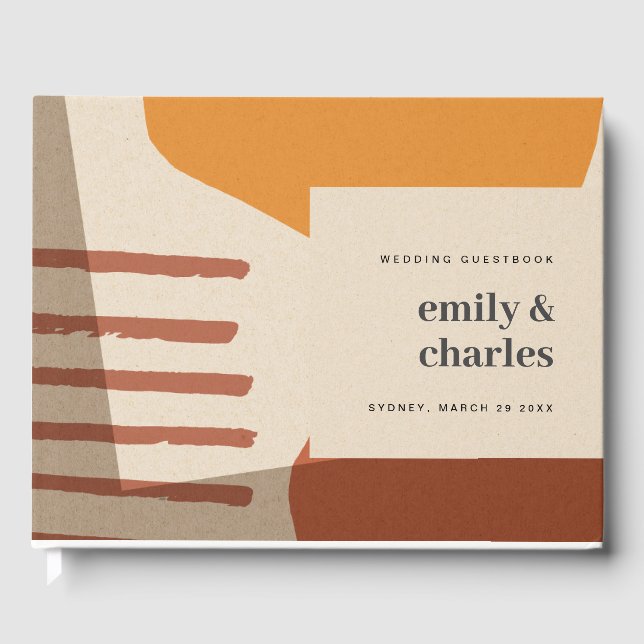 LIBRO DE VISITAS BODA ARTÍSTICO MODERNO ABSTRACTO AMARILLO TERRACOT (Anverso)