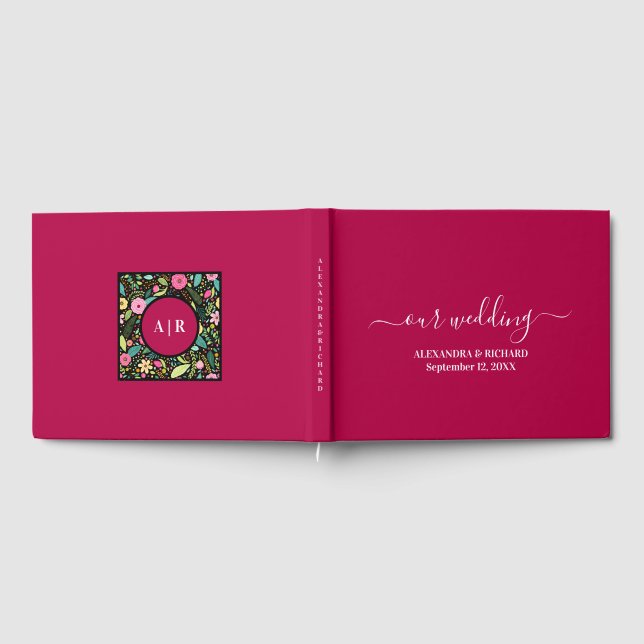 Libro De Visitas Boda audaz de monograma floral (Lleno)