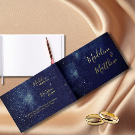 Libro De Visitas Boda azul de la velada Sky Moon Gold Stars