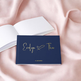 Libro De Visitas Boda azul del corazón de guión elegante de la foto