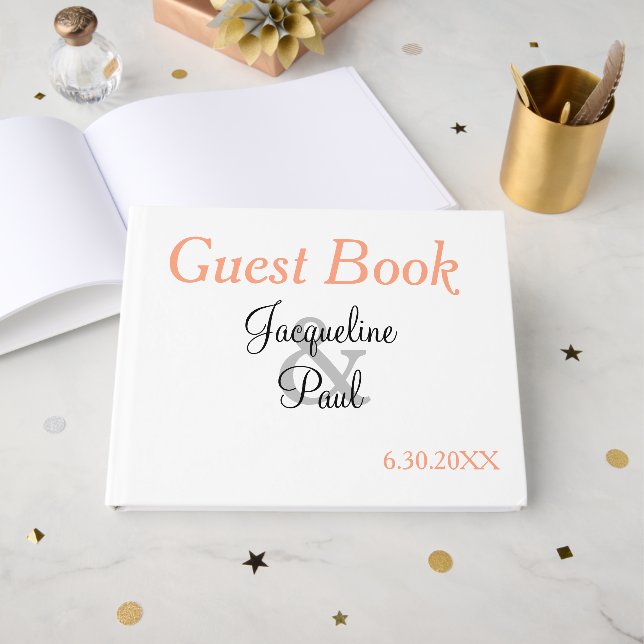 Libro De Visitas Boda Azul Melón Blanco Monograma (Anverso Abierto)